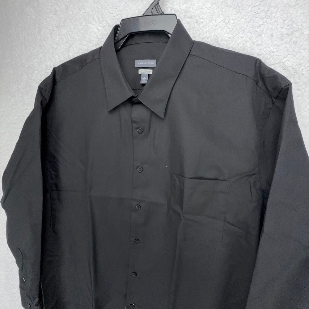 Van Heusen Men 2XL Regular Fit Wrinkle Free Shirt Black 18 34/35‎ Long Sleeve - Picture 8 of 8